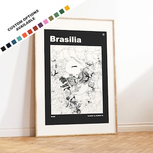 Impresión del mapa de Brasilia - Opciones y colores personalizados disponibles - Impresiones o impresiones enmarcadas - Brasilia, Brasil - Texto personalizado para regalo