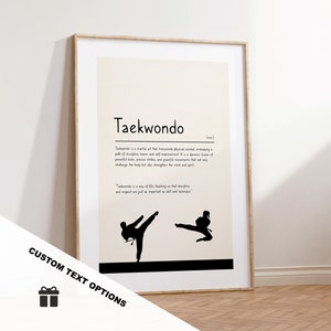 Wydruk z definicją Taekwondo — Opcje niestandardowego tekstu/cytatu — Spersonalizowany prezent — Oprawiony lub na płótnie — Wydruk z cytatem — Dostępne różne kolory