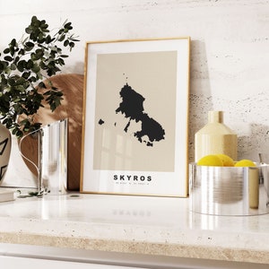 Skyros Print - Benutzerdefinierter Kartendruck - Personalisierte Text Geschenkoptionen - Rahmen / Leinwandoptionen - Vintage Style Map Print