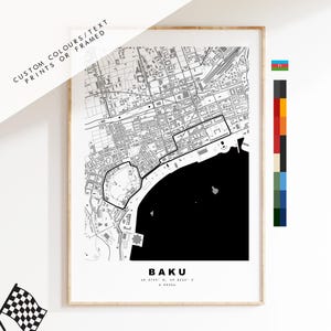 Bakoe Print - Grand Prix-baancircuit - cadeaus voor hem - cadeau voor papa - prenten of ingelijste prints beschikbaar - kaart stadscircuit van Bakoe