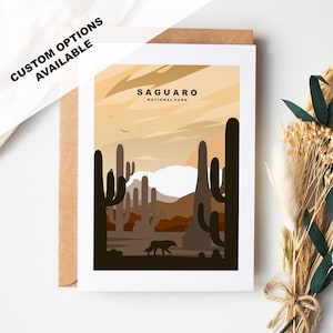 Tarjeta de felicitación de Saguaro - Parque Nacional Saguaro - Tarjetas de felicitación de parques nacionales de EE. UU. - Sobre incluido - Tarjeta reciclada blanca