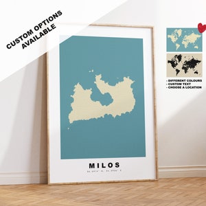 Milos Kartendruck - Personalisiertes Kartengeschenk - Rahmen- oder Leinwandoptionen verfügbar - Benutzerdefinierte Textoptionen - Personalisiertes Geschenk