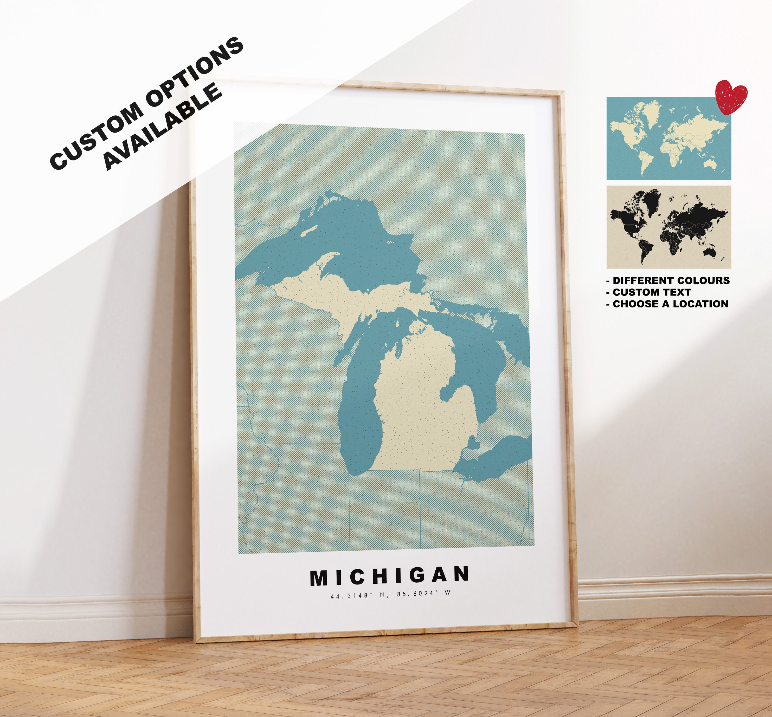 Michigan Pdf Frame Michigan Print - Custom Map Print - Personalised Text Gift Options ...