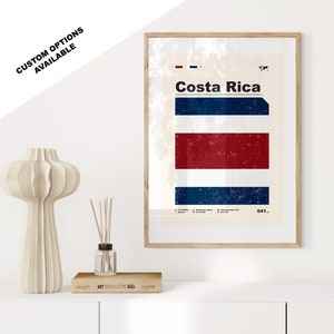 Costa Rica Flag Print - Flag Poster - Mid Century Modern - Custom Options Available - Framed or Canvas Prints Available - Custom Gift