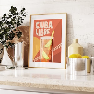 Impresión de Cuba Libre - Arte de pared para cocina - Póster de cóctel Cuba Libre - Impresión de cocina de inspiración retro - Póster de cóctel retro - Póster de Cuba Libre