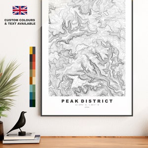 Peak Distrikt Print - Konturkarte - Peak Distrikt Karte - Topographische Karte - Print - Poster - Wand Kunst - Peak Distrikt - Geschenk - Topographie