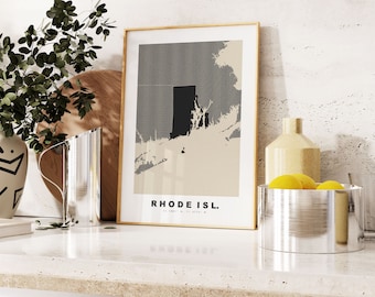 Rhode Island Print - Custom Map Print - Personalised Text Gift Options - Frames/Canvas Options - Vintage Style Map Print