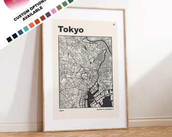 Tokyo Map Print - Print, Framed or on Canvas - Tokyo Poster - Tokyo Japan - Custom Text Options - Map Wall Art - Gift - 東京都, Tōkyō-to