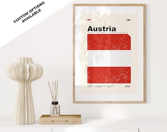 Austria Flag Print - Flag Poster - Mid Century Modern - Custom Options Available - Framed or Canvas Prints Available - Custom Gift
