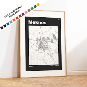 Impression de carte de Meknès - Options/couleurs personnalisées disponibles - Impressions ou impressions encadrées - Meknès, Maroc - Texte personnalisé pour cadeau