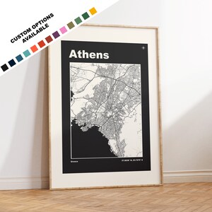 Athen Karte Druck - Druck, gerahmt oder auf Leinwand - Athen Poster - Athen Griechenland - Benutzerdefinierte Textoptionen - Karte Wandkunst - Geschenk
