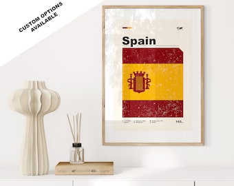 Spain Flag Print - Flag Poster - Mid Century Modern - Custom Options Available - Framed or Canvas Prints Available - Custom Gift