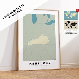 Kentucky Map Print - Personalised Map Gift - Framed or Canvas Options Available - Custom Text Options - Personalised Gift