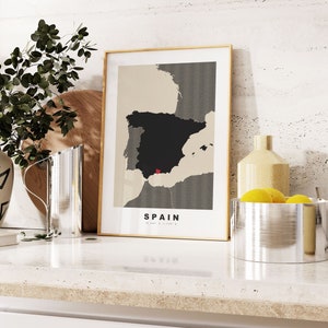 Spanien Druck - Benutzerdefinierter Kartendruck - Geschenkoptionen mit personalisiertem Text - Rahmen / Leinwandoptionen - Kartendruck im Vintage-Stil