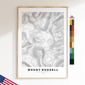 Mount Russell Druck - Vereinigte Staaten - Konturkarte - Topographie - Topografische Karte - Druck - Poster - Kartendruck