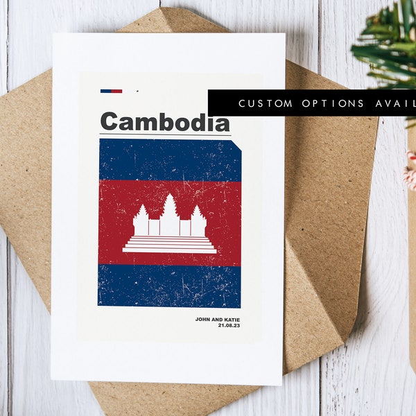 Cambodia Greeting Card - Custom Greeting Card - Cambodia - Blank Card - Recycled Envelope Included - Cambodia Greeting Card - Birthday