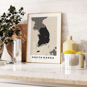 Südkorea Map Print - Landkarte Geschenk - Vintage Style - Jahrestag - Hochzeit - Flitterwochen - Urlaub - Geschenk - Map
