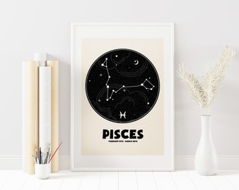 Pisces Print - Customisable - Zodiac Starsign - Constellation - Personalised Print - Wall Art - Zodiac Print - Pisces Zodiac Sign - Gift