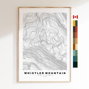 Carte du mont Whistler - Canada - Carte des contours  - Carte topographique - Impression - Affiche - Impression de carte