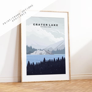 Crater Lake Print - US National Park Travel Poster - Prints, Framed or Canvas - USA National Parks - Crater Lake Travel Poster - Gift