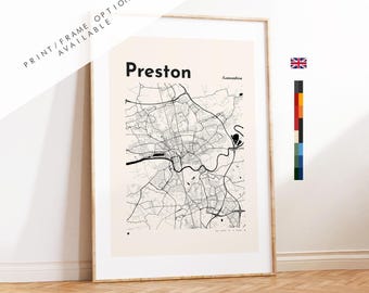 Preston Map Print - Custom options/colours available - Prints or Framed Prints - Lancashire, UK