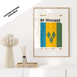 Saint Vincent Flag Print - Flag Poster - Mid Century Modern - Custom Options Available - Framed or Canvas Prints Available - Custom Gift