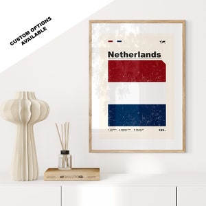 Netherlands Flag Print - Flag Poster - Mid Century Modern - Custom Options Available - Framed or Canvas Prints Available - Custom Gift