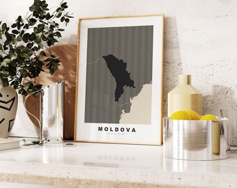 Moldova Print - Custom Map Print - Personalised Text Gift Options - Frames/Canvas Options - Vintage Style Map Print