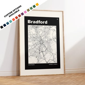 Bradford Print - Kaart Print - Retro - Vintage - Hedendaags - Bradford City Print - Kaart - Kaart Poster - Cadeau - Yorkshire