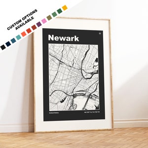 Impressão de mapa de Newark (EUA) - Impressão, emoldurada ou em tela - Pôster de Newark - Newark Estados Unidos - Opções de texto personalizadas - Arte de parede de mapa - Presente