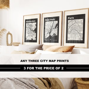 Stadt Karte Print Set - Drei für Zwei - Mid Century Moderne Farben - Jede Stadt oder Kleinstadt - Stadtplan Poster - Wand Kunst