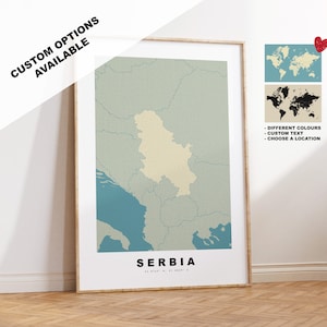 Serbia Map Print - Personalised Map Gift - Framed or Canvas Options Available - Custom Text Options - Personalised Gift