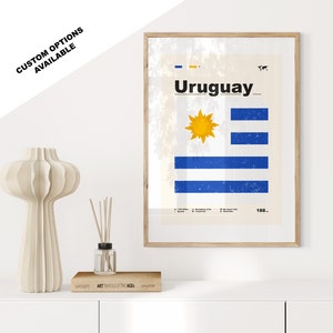 Uruguay Flag Print - Flag Poster - Mid Century Modern - Custom Options Available - Framed or Canvas Prints Available - Custom Gift