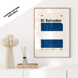 El Salvador Flag Print - Flag Poster - Mid Century Modern - Custom Options Available - Framed or Canvas Prints Available - Custom Gift