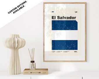 El Salvador Flag Print - Flag Poster - Mid Century Modern - Custom Options Available - Framed or Canvas Prints Available - Custom Gift