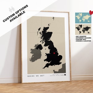 Dove ci siamo incontrati, regalo di anniversario - qualsiasi paese, stampa mappa personalizzata - regalo personalizzato per fidanzata o fidanzato - idea regalo di San Valentino