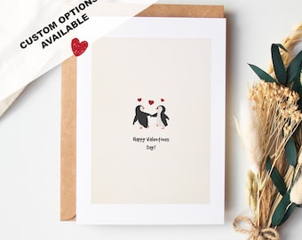 Penguin Valentine&#39;s Day Card -  Valentines Card - Blank Inside or Include Message - Envelope Included - Card for her - Card for Girlfriend