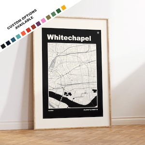 Whitechapel Map Print - Benutzerdefinierte Optionen / Farben erhältlich - Drucke oder gerahmte Drucke - Whitechapel London - Benutzerdefinierter Text für Geschenk
