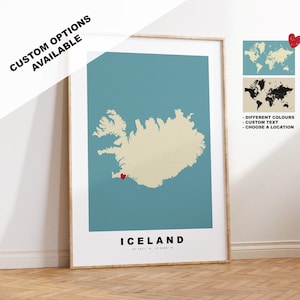 Kaart afdrukken IJsland - gepersonaliseerd kaartcadeau - ingelijste of canvas opties beschikbaar - aangepaste tekstopties - gepersonaliseerd cadeau