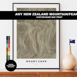 N'importe quelle montagne en Nouvelle-Zélande - Impression d'art - Affiche - Topographie - Impression de Carte - carte de contour