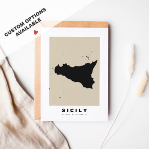Cartão de felicitações personalizado da Sicília - Envelope Kraft incluído - Texto personalizado - Cartão de felicitações da Sicília - Aniversário - Viagem surpresa - Aniversário