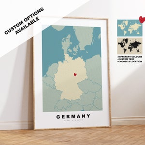 Deutschland Kartendruck - Personalisiertes Kartengeschenk - Rahmen- oder Leinwandoptionen verfügbar - Benutzerdefinierte Textoptionen - Personalisiertes Geschenk