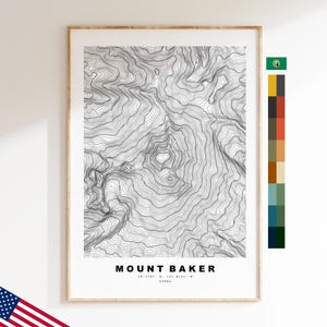 Mount Baker Druck - Vereinigte Staaten - Konturkarte - Topographie - Topografische Karte - Druck - Poster - Kartendruck