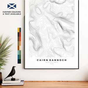 Cairn Bannoch-afdruk - contourkaart - Cairn-Bannoch-poster - Schotland - topografische kaart - afdrukken - muurkunst - kaart Càrn a' Bheannaich