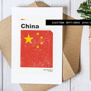 Carte de voeux Chine - Carte de voeux personnalisée - Drapeau chinois - Carte vierge - Enveloppe recyclée incluse - Carte de voeux Chine - Anniversaire