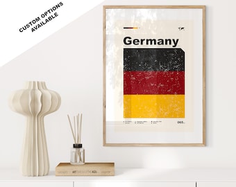 Impresión de la bandera de Alemania - Póster de la bandera - Arte moderno de mediados de siglo - Opciones personalizadas disponibles - Impresiones enmarcadas o en lienzo disponibles - Regalo personalizado