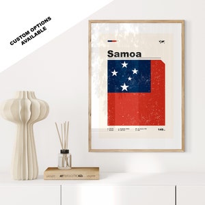 Samoa Flag Print - Flag Poster - Mid Century Modern - Custom Options Available - Framed or Canvas Prints Available - Custom Gift