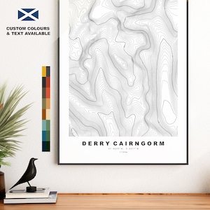 Derry Cairngorm Print - contourkaart - Derry Cairngorm poster - Schotland - topografische kaart - print - muurkunst - kaart Càrn Gorm an Doire