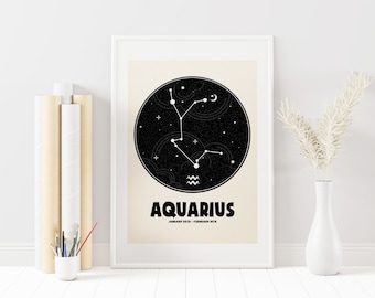 Aquarius Print - Customisable - Zodiac Starsign - Constellation - Personalised Print - Wall Art - Zodiac Print - Aquarius Zodiac - Gift