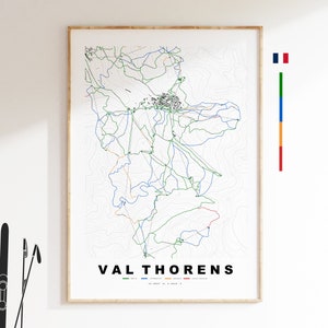 Val Thorens-skikaartafdruk - Skikaartafdruk - contourkaart - Val Thorens, Frankrijk - Val Thorens-afdruk - prenten of ingelijste afdrukken